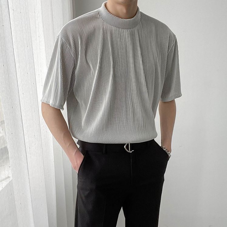 RT No. 4442 PLEATED HALF TURTLENECK SHORT SLEEVE SHIRT