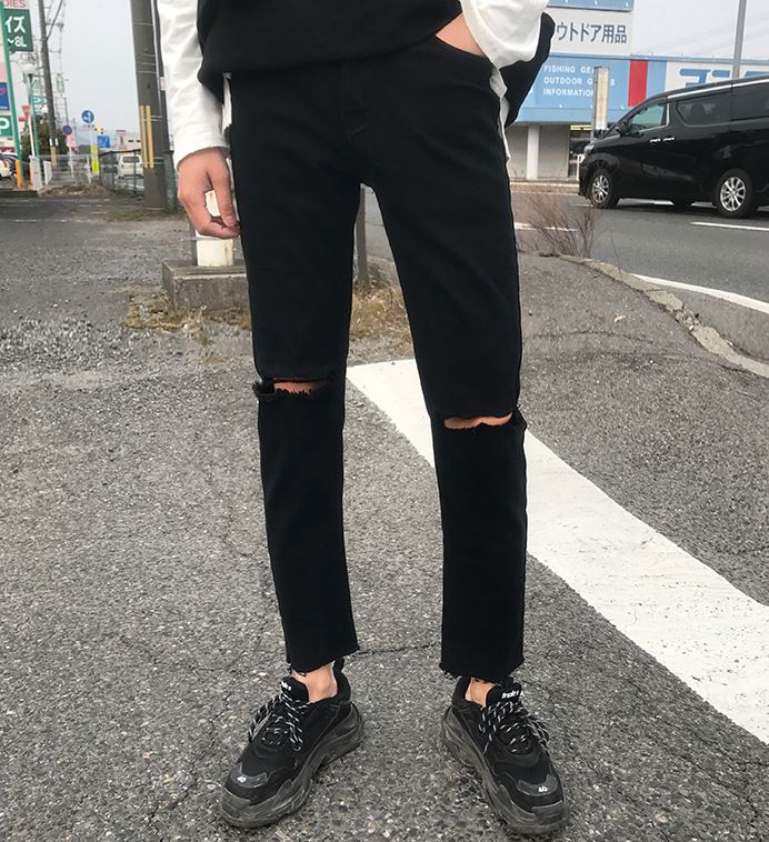 RT No. 4452 BLACK RIPPED SLIM DENIM JEANS