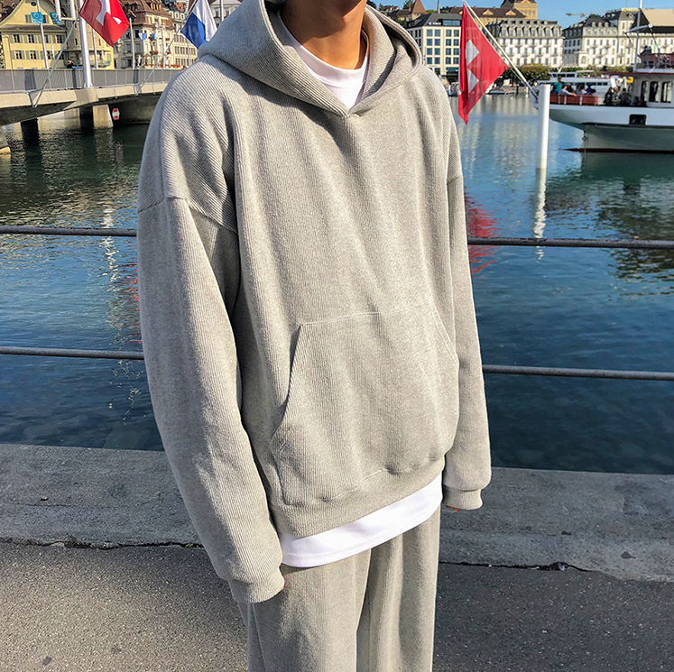 RT No. 3135 GRAY KNITTED HOODIE AND WIDE SWEATPANTS (TOP & BOTTOM)
