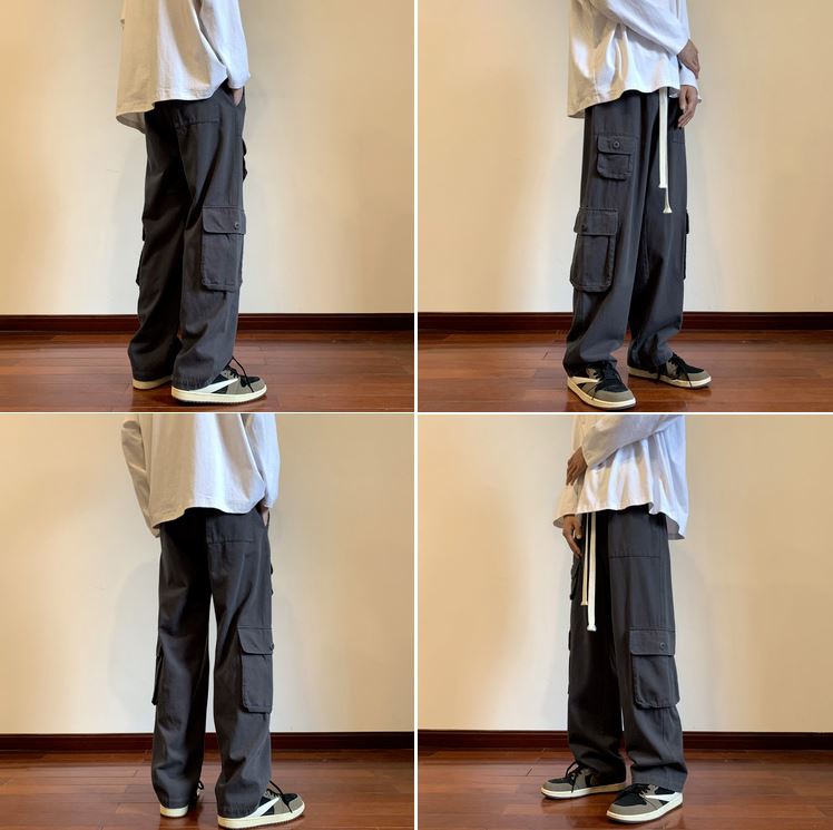 RT No. 5349 MULTI-POCKET WIDE STRAIGHT DRAWSTRING CARGO PANTS