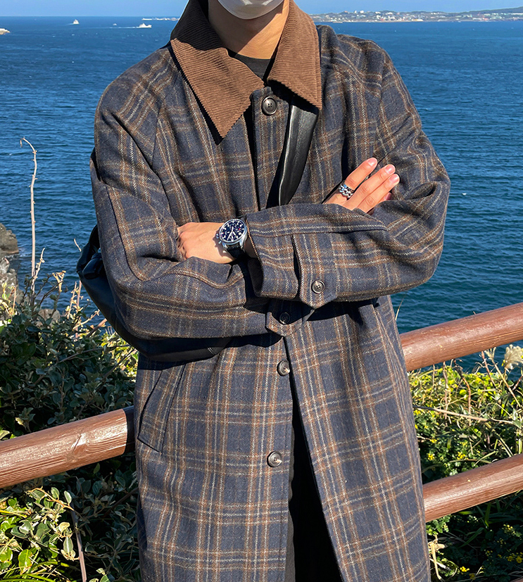 RT No. 3284 CORDUROY COLLAR PLAID COAT JK