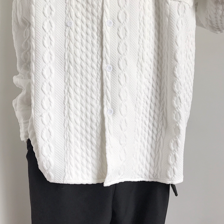 RT No. 4256 WHITE TWISTED KNITTED COLLAR SHIRT