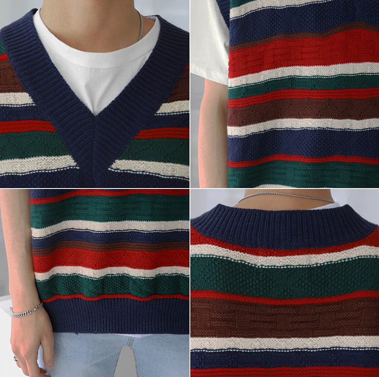 RT No. 1767 STRIPED V-NECK VEST