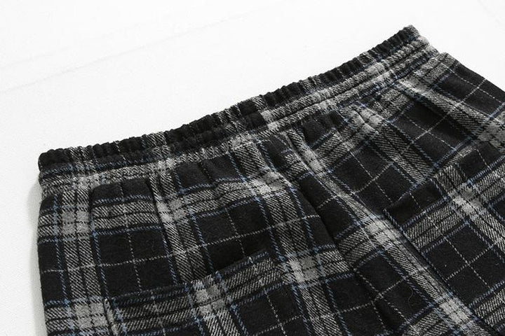 RT No. 5513 BLACK PLAID WIDE STRAIGHT CASUAL PANTS