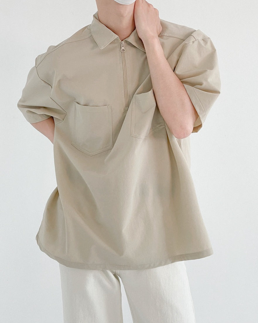 RT No. 5096 HALF ZIP-UP HALF SLEEVE COLLAR SHIRT