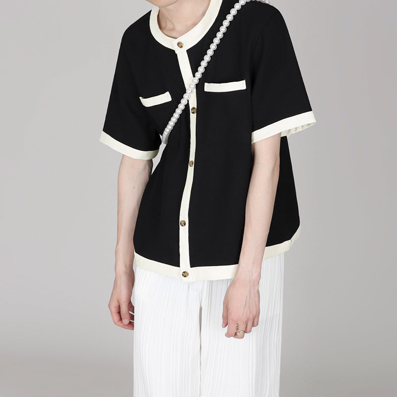 RT No. 4503 TWO TONE SHORT SLEEVE CARDIGAN