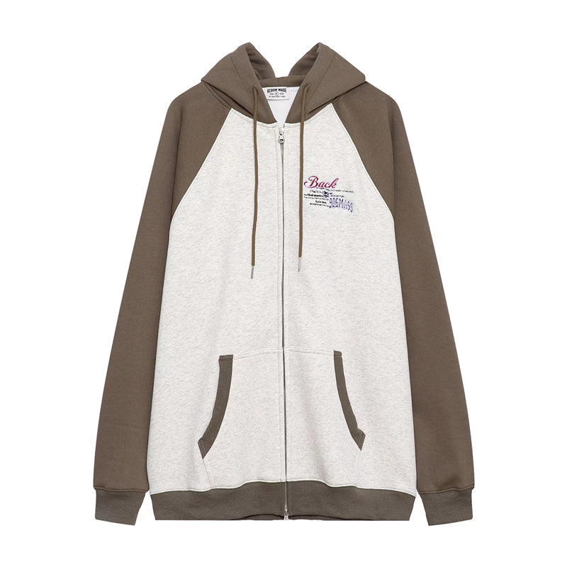 RT No. 5445 HEAVY EMBROIDERED TWO-TONE ZIP-UP HOODIE