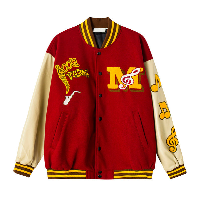 RT No. 3383 MUSIC EMBROIDERY LEATHER VARSITY JK