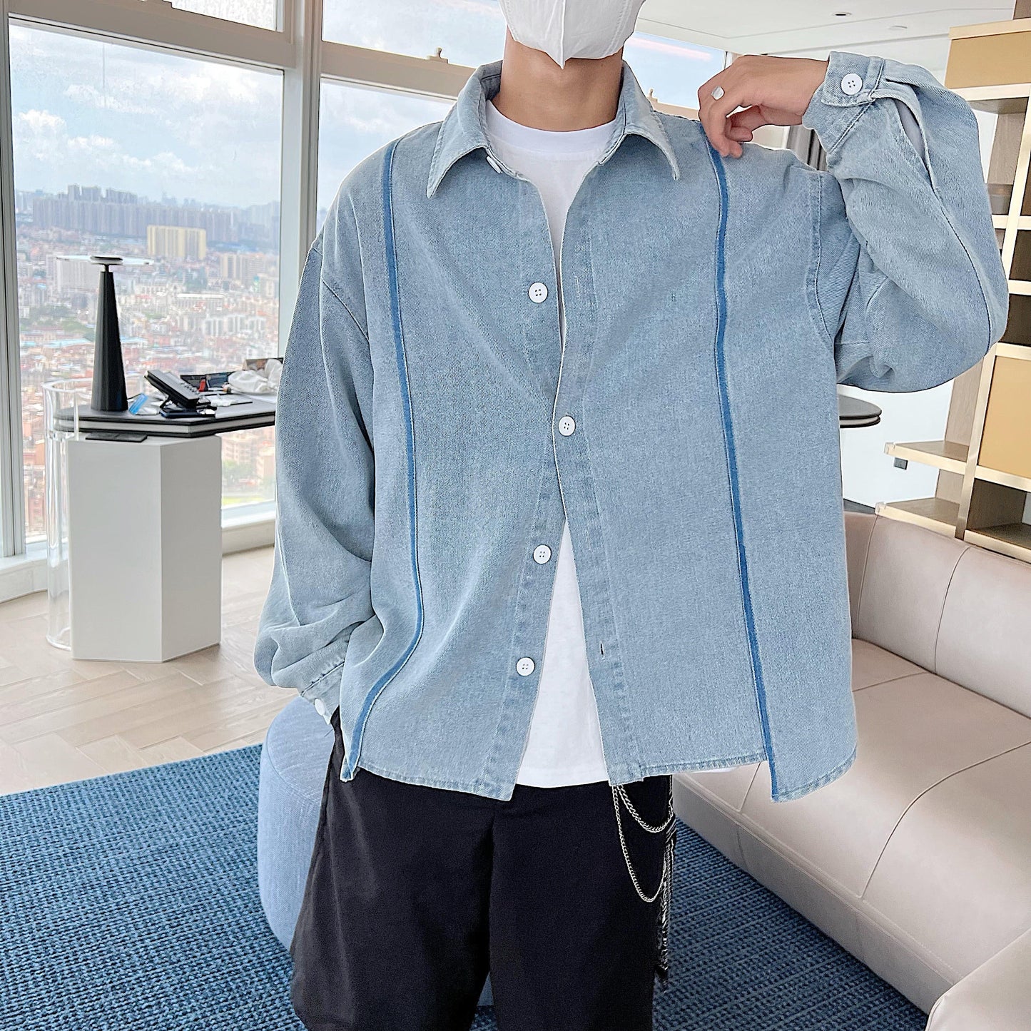 RT No. 5144 RECONSTRUCTED LETTER STITCHED DENIM SHIRT