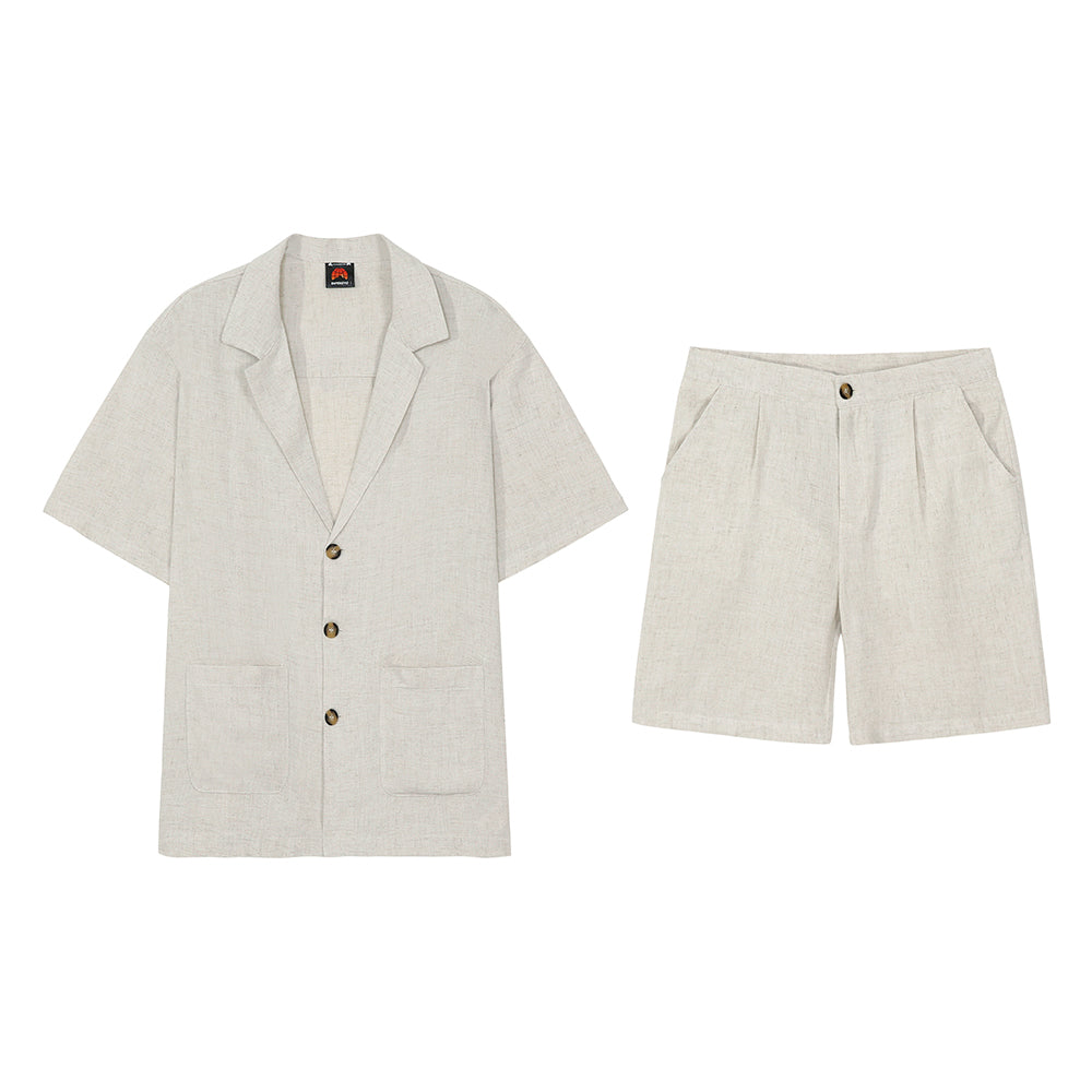 RT No. 1532 LINEN V-NECK SHIRT AND SHORTS SET