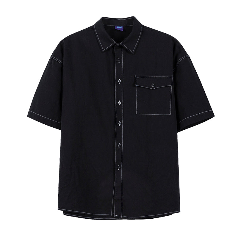 RT No. 4384 OUTLINE STITCHED SHORT SLEEVE COLLAR SHIRT