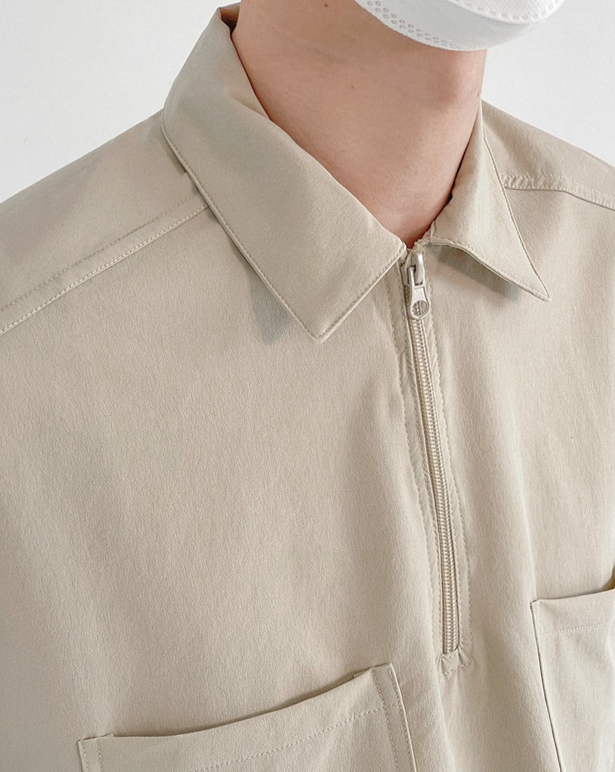 RT No. 5096 HALF ZIP-UP HALF SLEEVE COLLAR SHIRT