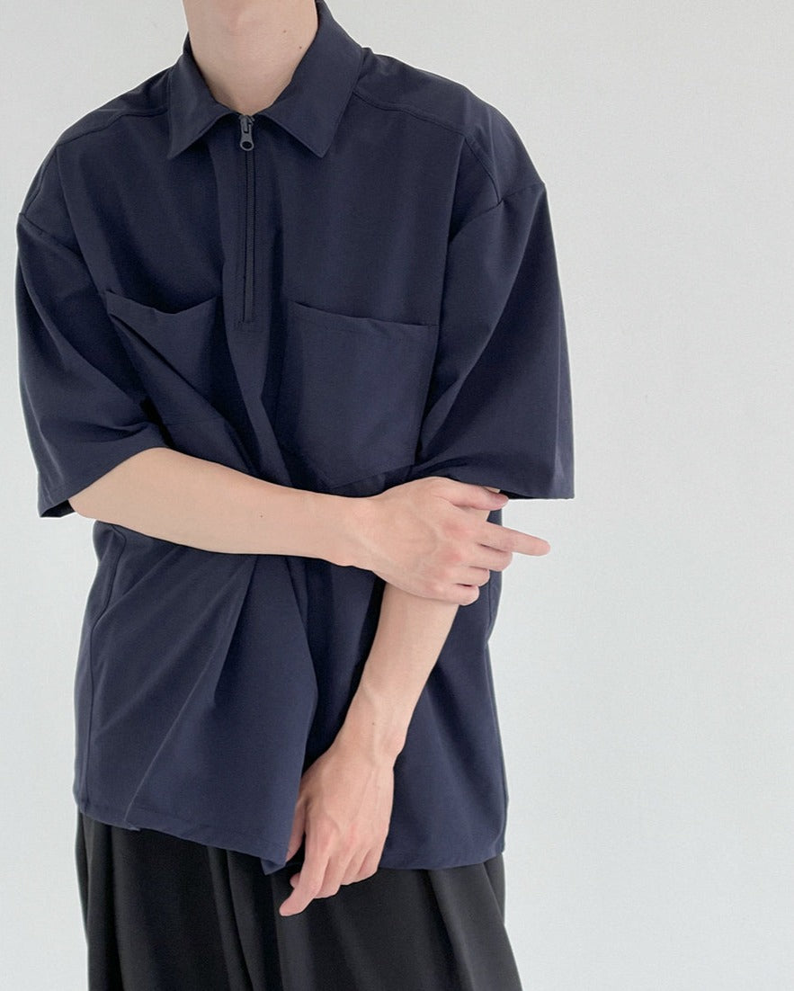 RT No. 5096 HALF ZIP-UP HALF SLEEVE COLLAR SHIRT