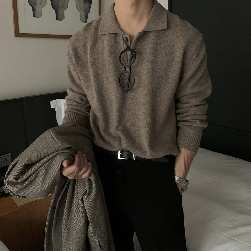 RT No. 5218 KNITTED COLLAR QUARTER BUTTON-UP SWEATER