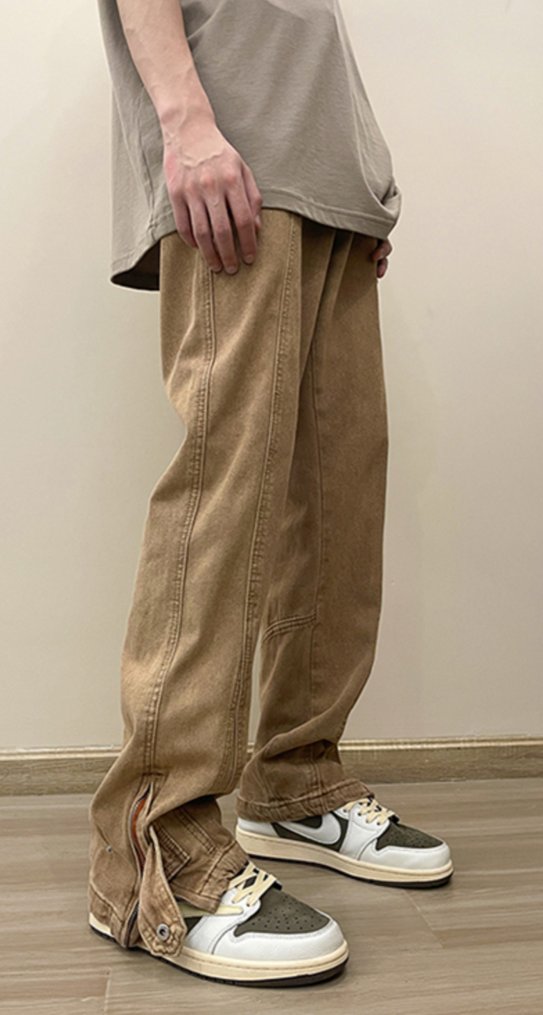 RT No. 5454 WASHED ANKLE BUTTON RECONSTRUCTED STRAIGHT WIDE PANTS