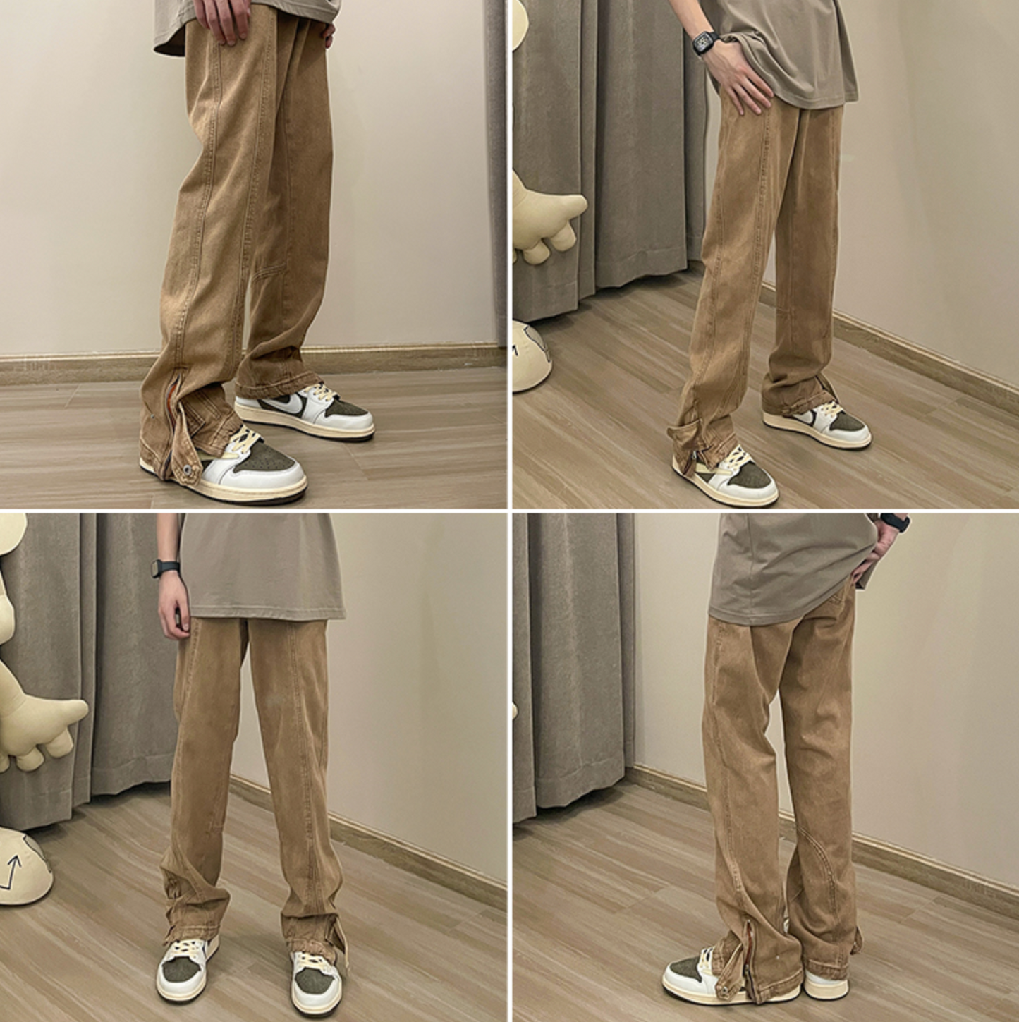 RT No. 5454 WASHED ANKLE BUTTON RECONSTRUCTED STRAIGHT WIDE PANTS